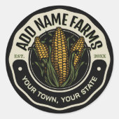 名前パーソナライズされたスウィートコーンガーデンファーム農家 ラウンドシール (正面)