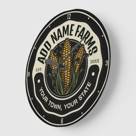 名前パーソナライズされたスウィートコーンガーデンファーム農家 ラージ壁時計 (傾斜)