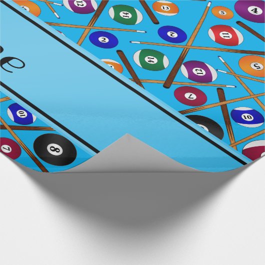 名前パーソナライズされたスカイブルーカラフルプールパターン ラッピングペーパー (角)