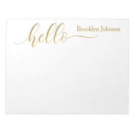 名前パーソナライズされたスタイリッシュ金ゴールド「Hello」 ノートパッド