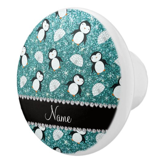 名前パーソナライズされたターコイズグリッターigloo セラミックノブ (右)