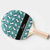 名前パーソナライズされたターコイズグリッターigloo 卓球ラケット (横)