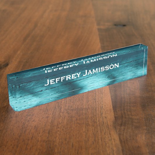 名前パーソナライズされたターコイズフェイクウッドアクリル デスクネームプレート (側面)