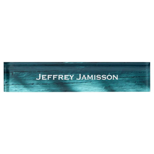 名前パーソナライズされたターコイズフェイクウッドアクリル デスクネームプレート (正面)