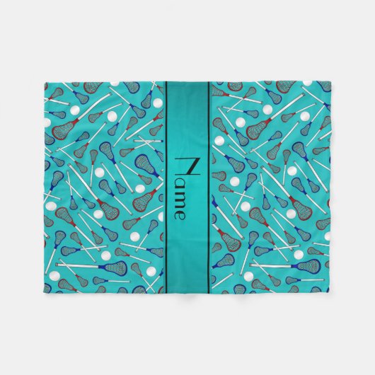 名前パーソナライズされたターコイズラクロスパターン フリースブランケット (正面(横))