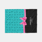 名前パーソナライズされたターコイズ体操ピンク弓 フリースブランケット (正面(横))