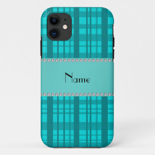 名前パーソナライズされたターコイズ格子模様 iPhone 11 ケース