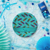 名前パーソナライズされたターコイズ ペーパープレート (パーティー)