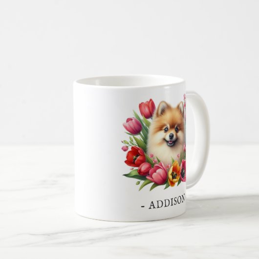 名前パーソナライズされたテンプレート付きポメラニア犬マグ コーヒーマグカップ (正面右)