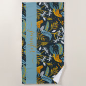 名前パーソナライズされたトロピカルパターン背景 ビーチタオル (正面)