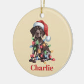 名前パーソナライズされたドイツ語ポインタクリスマス セラミックオーナメント (左)