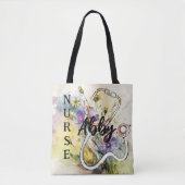 名前パーソナライズされたナースフローラ聴診器 トートバッグ (正面)