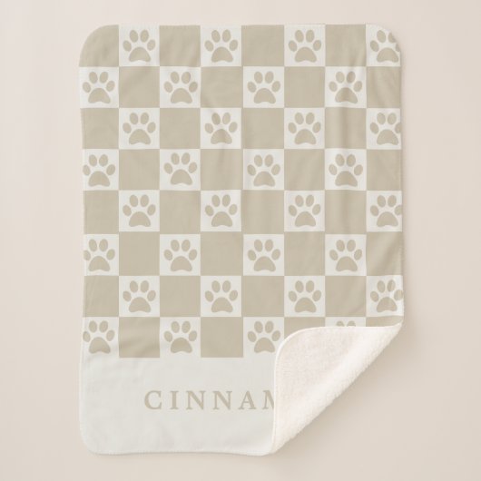 名前パーソナライズされたニュートラル市松模様にドッグ シェルパブランケット (正面)
