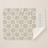 名前パーソナライズされたニュートラル市松模様にドッグ シェルパブランケット (正面(横))