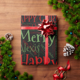 名前パーソナライズされたハッピークリスマス誕生日おもしろい ラッピングペーパー