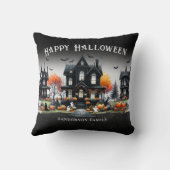 名前パーソナライズされたハッピーハローウィン クッション (裏面)