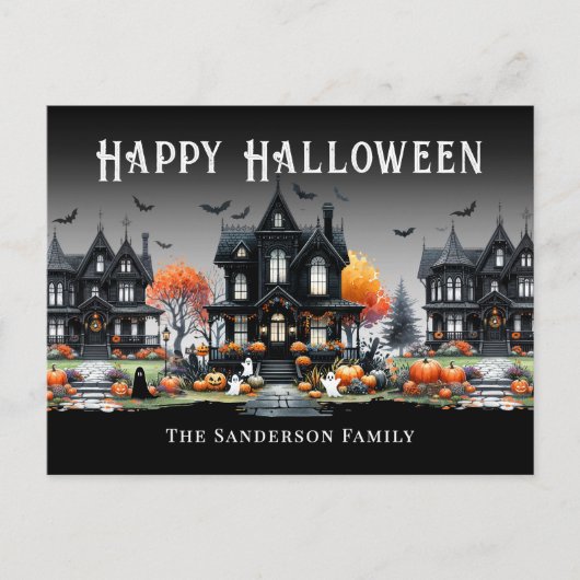 名前パーソナライズされたハッピーハローウィン シーズンポストカード (正面)