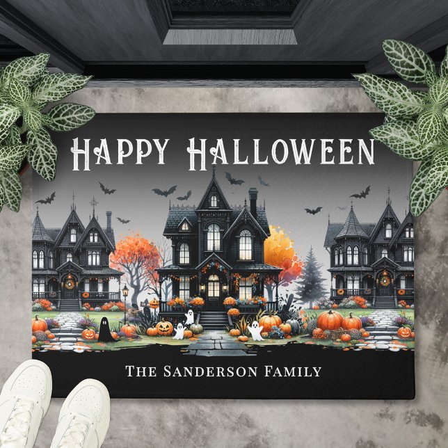 名前パーソナライズされたハッピーハローウィン ドアマット (Personalized Name Happy Halloween Doormat)