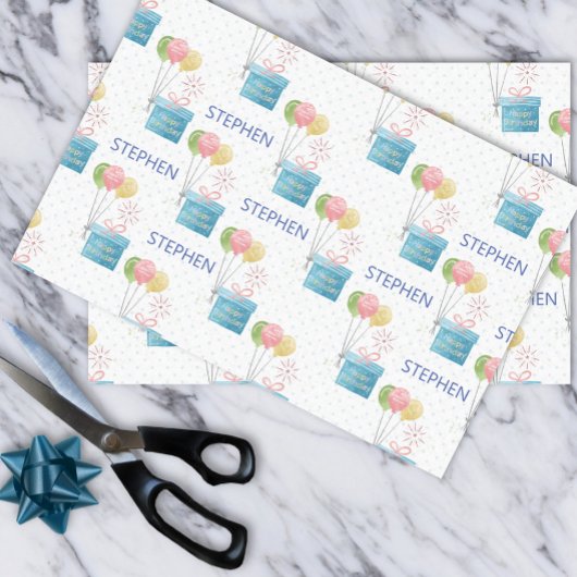 名前パーソナライズされたハッピーバースデーモノグラム 薄葉紙