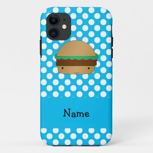 名前パーソナライズされたハンバーグブルー白水玉模様 Case-Mate iPhoneケース (裏面)