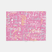 名前パーソナライズされたハートロマンチックなオールオーバーピンク フリースブランケット (正面(横))