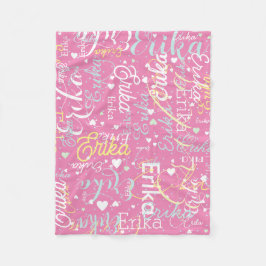 名前パーソナライズされたハートロマンチックなオールオーバーピンク フリースブランケット
