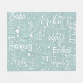 名前パーソナライズされたハートロマンチックなオールオーバーブルー フリースブランケット (正面(横))