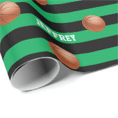 名前パーソナライズされたバスケットボールの緑と黒 ラッピングペーパー (ロールコーナー)