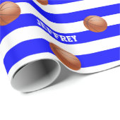 名前パーソナライズされたバスケットボールブルー/ホワイト ラッピングペーパー (ロールコーナー)