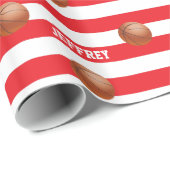 名前パーソナライズされたバスケットボールレッド&ホワイト ラッピングペーパー (ロールコーナー)