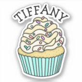 名前パーソナライズされたバニラカップケーキと散水器 シール (正面)