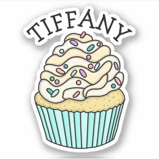 名前パーソナライズされたバニラカップケーキと散水器 シール (正面)