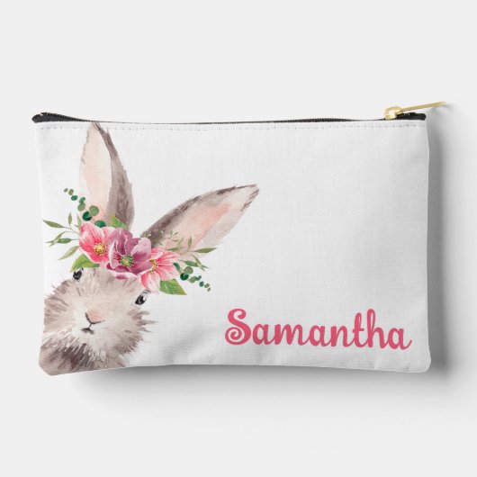名前パーソナライズされたバニーラビットガールピンク アクセサリーポーチ (裏面)