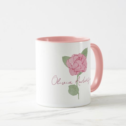 名前パーソナライズされたバラフラワーウォーター色ミニマル マグカップ (正面右)