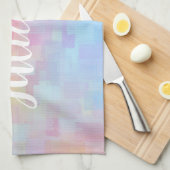 名前パーソナライズされたパステルウォーターカラーソフトピンク キッチンタオル (四つ折り)