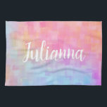 名前パーソナライズされたパステルウォーターカラーソフトピンク キッチンタオル<br><div class="desc">ピンク、ブルー、桃パーソナライズされたの色合いを柔らかく混ぜ合わせ芸術的たパステルウォーターカラーのキッチンタオルでキッチンを明るく。スクリプトエレガント名は引っ越し祝いパーティーカスタム、誕生日、または愛し、機能デコを愛する人のための完璧な贈り物としてスタイリッシュtouchを追加する。あなたの宇宙に色と個性を追加する美しい方法。</div>