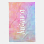 名前パーソナライズされたパステルウォーターカラーソフトピンク キッチンタオル (縦)