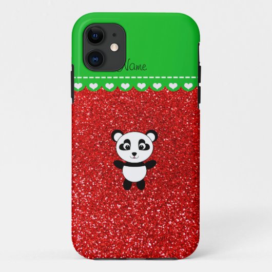 名前パーソナライズされたパンダneon redグリッター Case-Mate iPhoneケース (裏面)
