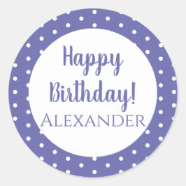 名前パーソナライズされたパープル水玉模様ハッピーバースデー ラウンドシール