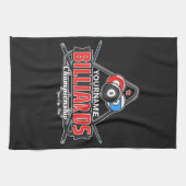 名前パーソナライズされたビリヤード8ボールプールキューラック キッチンタオル (横)