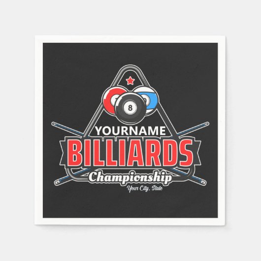 名前パーソナライズされたビリヤード8ボールプールキューラック スタンダードカクテルナプキン (正面)