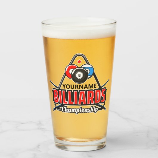 名前パーソナライズされたビリヤード8ボールプールキューラック タンブラーグラス (ドリンク正面)