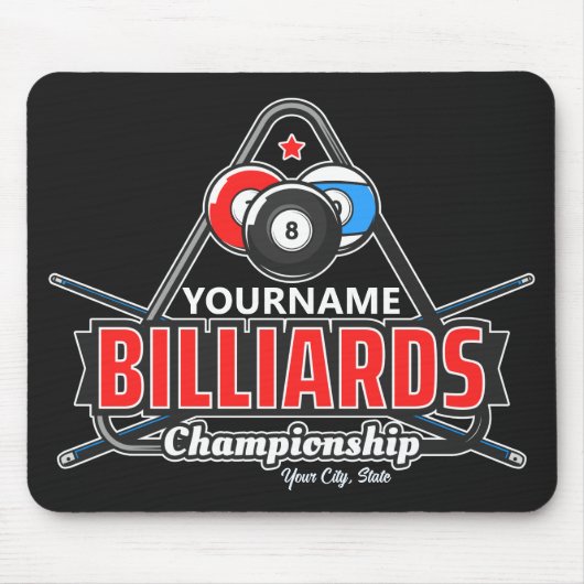 名前パーソナライズされたビリヤード8ボールプールキューラック マウスパッド (正面)