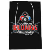 名前パーソナライズされたビリヤード8ボールプールキューラック ミディアムペーパーバッグ (正面)