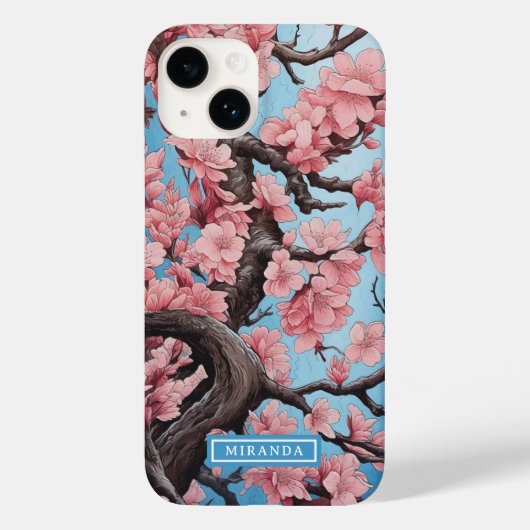 名前パーソナライズされたピンクさくらんぼ花 Case-Mate iPhoneケース (裏面)