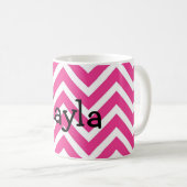 名前パーソナライズされたピンクとホワイトシェブロン コーヒーマグカップ (正面右)