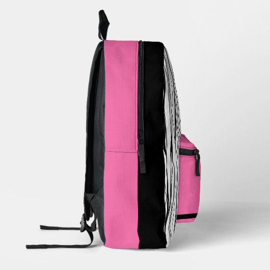 名前パーソナライズされたピンクと黒モダン プリントバックパック (左)