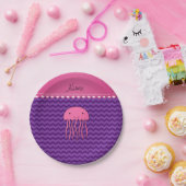 名前パーソナライズされたピンクのクラゲ紫色のシボテン ペーパープレート (パーティー)