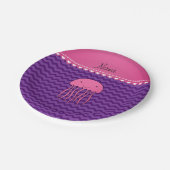 名前パーソナライズされたピンクのクラゲ紫色のシボテン ペーパープレート (アングル)