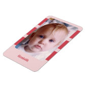 名前パーソナライズされたピンクの写真を追加ストライプする マグネット (左側)